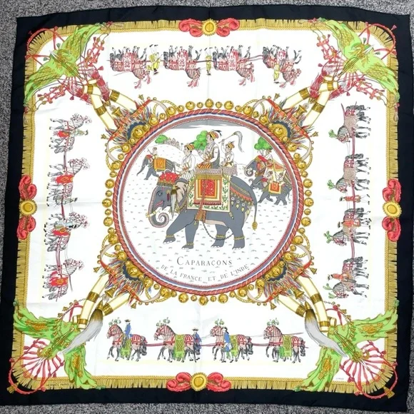 HERMES Scarf Carré 90 "Caparacons de Francia et de l'India" LARGE SQUAR SCARF - Picture 2 of 10